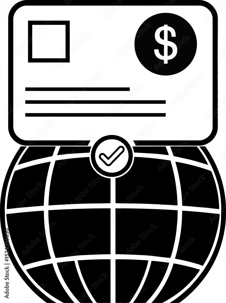 Poster global secure payment icon - worldwide credit card transactions vector