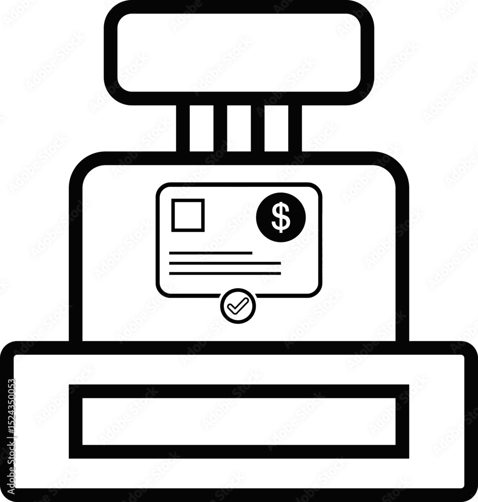 Poster cash register with secure card payment icon - pos system symbol vector