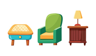 Elegant wooden furniture: a comfortable chair, a sturdy table, and a stylish lamp illuminate an empty room, perfect for a cozy home interior design