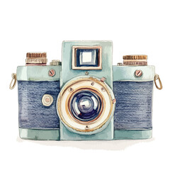 Watercolor Illustration of a Vintage Camera with Detailed Features