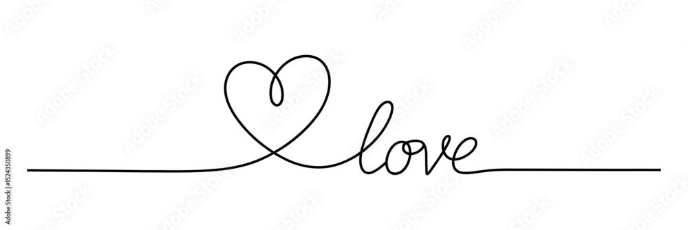 Poster elegant continuous line drawing of the word love with a heart symbolizing affection romance and conn