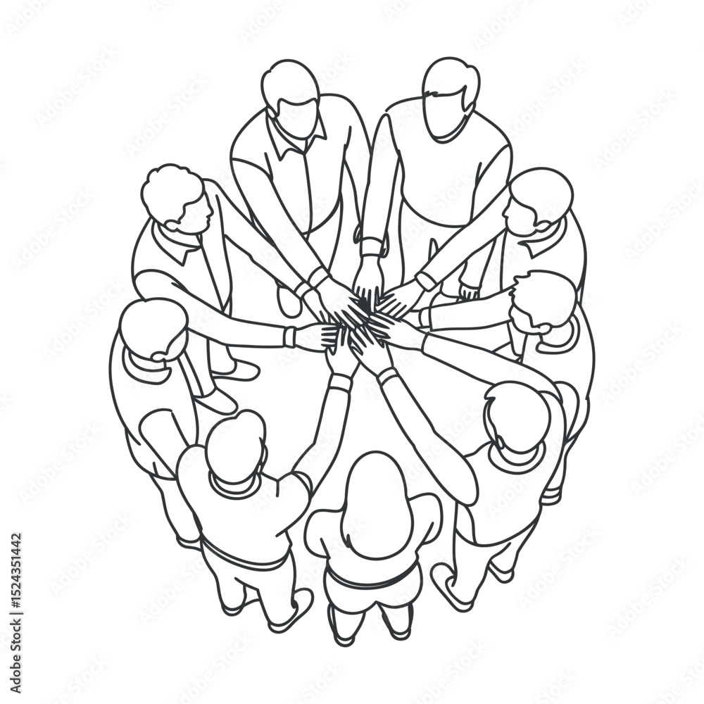 Poster teamwork and unity a group of people joining hands in a circle symbolizing collaboration success and