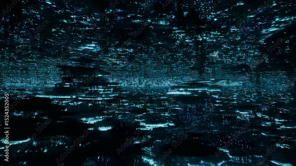 Poster dynamic cyber matrix: futuristic digital cityscape light motion in abstract space