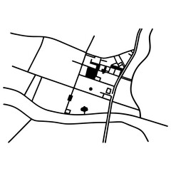 Detailed City Map Vector Illustration Black and White Outline