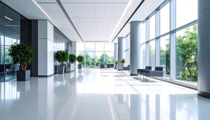 Bright modern office interior with natural light and minimalist design aesthetic