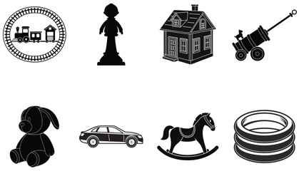Kids Toy Assortment in Black Minimal Silhouette Style