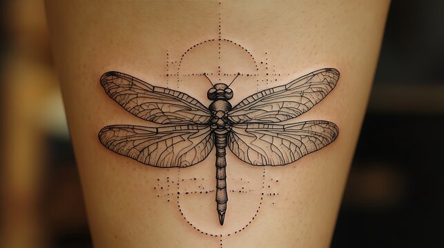 Detailed dragonfly tattoo design