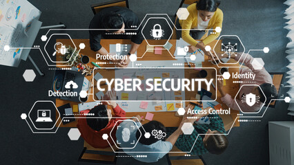 A team collaboratively discusses cyber security strategies surrounding protection and access...