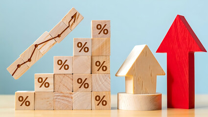 Financial growth concept represented by percentage blocks and arrows