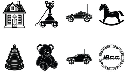 Minimalist Kids Toy Silhouettes Set in Black and White