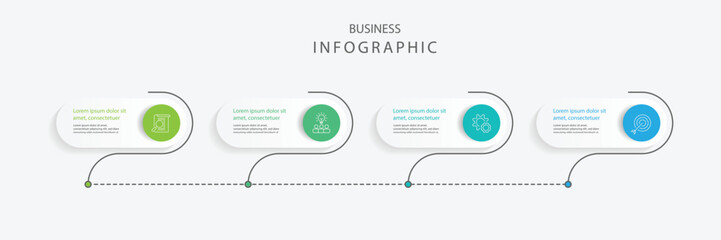 Obraz premium 4 step business infographic template. Vector timeline layout with 4 journey process. Banner presentation graphic with icons.