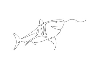 Obraz premium Shark continuous line. Continuous one line drawing of predator animal. Fish, marine, aggressive concept. Single line drawing