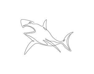 Shark continuous line. Continuous one line drawing of predator animal. Fish, marine, aggressive concept. Single line drawing