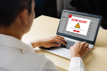 Cyber security software show alert of cyber attack for protection snugly. Danger from virus,...