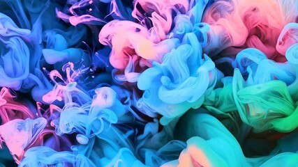 Swirling abstract cloud of colorful ink mixing in water. Motion, vibrant multicolored art of colorful smoke design spreading. Unique artistic underwater background. - Powered by Adobe