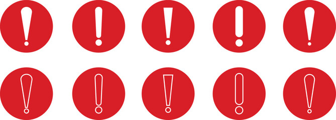 Exclamation mark icon set isolated on transparent background. Precautions circle symbol design. Emergency Warning Sign collection vector illustration. Speech bubble with exclamation mark.