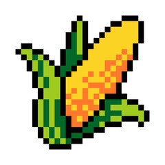 Pixel art image of a corn with a green leaf. design for all business