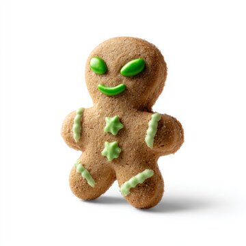 Sprightly gingerbread alien cookie with luminous icing, quirky intergalactic bake-off, Extraterrestrial Abduction Day treat, whimsical cosmic confections