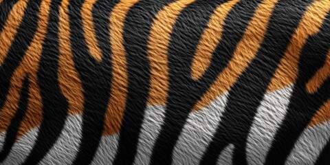 Tiger skin texture with copy space. Tiger. Close-up white tiger pattern. Big Cat fur. Tiger stripes. Realistic white tiger skin. White tiger design texture. Detailed white tiger skin close-up.