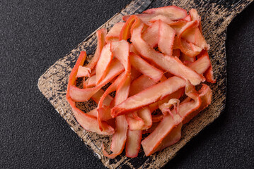 Food, dried squid in shavings or chopped as snacks or jerky. Snack dried squid for beer