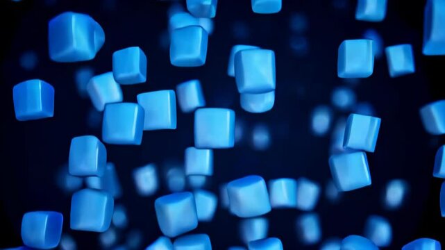 a close up of a bunch of blue cubes in a dark room