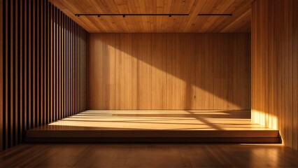 Sunlit Minimalist Wooden Room Interior Design Warm and Serene Space