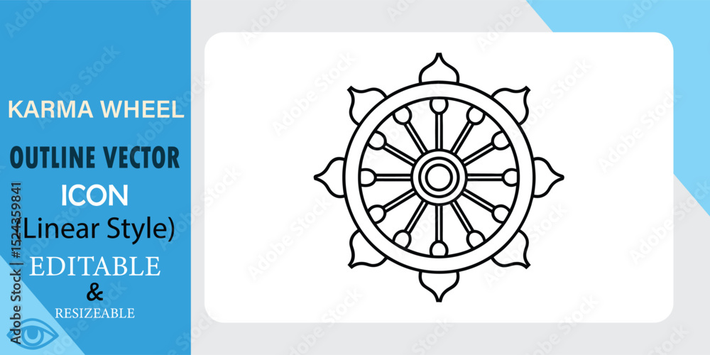 Aufkleber linear style vector icon depicting a dharmachakra, or wheel of dharma, a buddhist symbol of the path