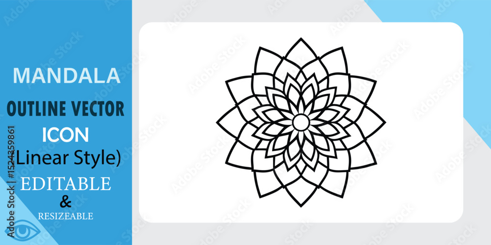 Poster a simple, elegant, black linear style mandala icon. perfect for coloring, design projects, and scala