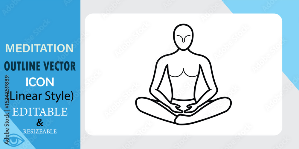 Poster meditation pose outline vector icon linear style editable resizable