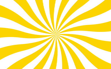 Abstract high-energy radial burst design with bright yellow and white wavy stripes. Symmetrical curved segments, a hypnotic, sunburst optical illusion. Swirling motion dynamic vintage pop-art.