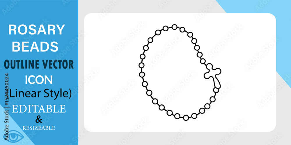 Poster linear style vector icon of rosary beads with a cross. editable and resizable outline design. perfec