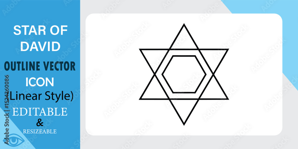 Aufkleber editable vector icon of the star of david in a simple linear style. clean design, easily scalable, s