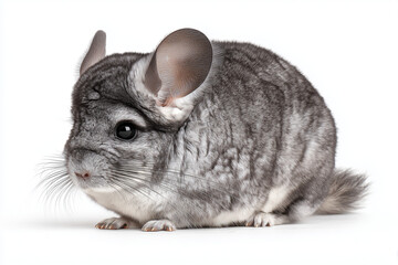 Cute grey chinchilla on white background