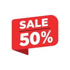Sale 50% sign, banner, poster, sticker in red color on white color background