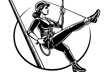 Retro Pin-Up Girl Rock Climbing Illustration