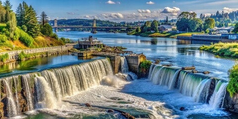 Waterfall scenery at confluence of Snohomish River and Port Gardner Puget Sound