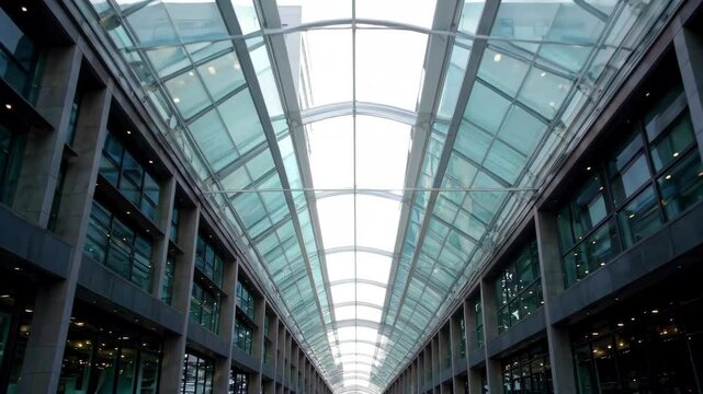 there is a large glass ceiling in a building with a skylight
