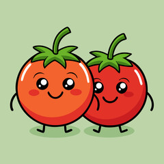 Cute Cartoon Tomatoes, Happy Vegetable Friends, Kawaii Food Illustration