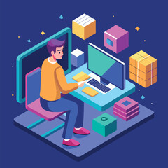 Fototapeta premium Engaging Color Palette Vector Art of a Student with Digital Learning Platform Design 