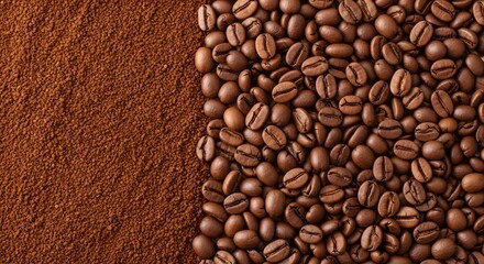Close up Coffee powder with beans as background