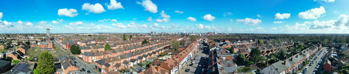 High Angle Panoramic View of Modern Central Coventry City of England United Kingdom. Drone Camera Footage Was Captured on March 30th, 2024