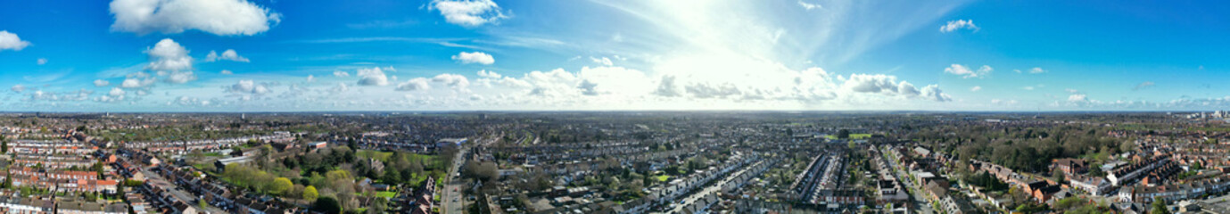 High Angle Panoramic View of Modern Central Coventry City of England United Kingdom. Drone Camera Footage Was Captured on March 30th, 2024