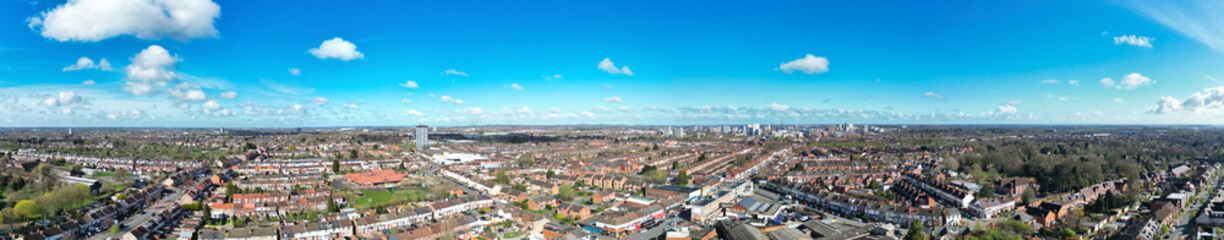 High Angle Panoramic View of Modern Central Coventry City of England United Kingdom. Drone Camera Footage Was Captured on March 30th, 2024