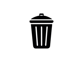 Vector illustration of a filled trash can with open lid, Open trash can silhouette against a plain background, Trash Can with Waste Bag, trash can, garbage can, waste bin, disposal, sanitation, icon.