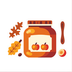 Apple Butter Jar Illustration-Homemade Apple Preserve-Autumn Leaves and Apple Slice-Delicious Fall Spread-Seasonal Harvest-Festive Flavors