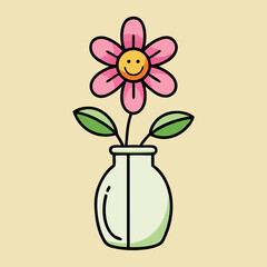 Happy Flower in Vase: Cute Cartoon Illustration