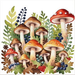 Watercolor Mushroom Art Print - Whimsical Forest Fungi Illustration - Enchanting Woodland Scene - Nature Inspired Home Decor - Cottagecore Aesthetic Art