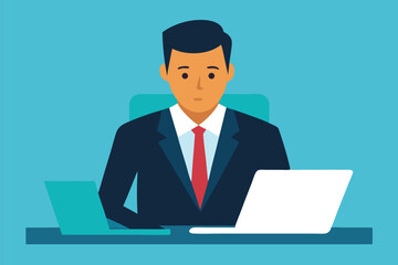 Focused Businessman at Work on Laptop