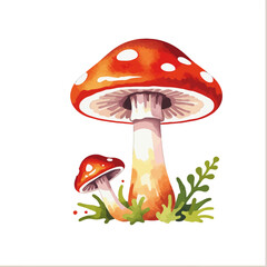 Watercolor Mushroom Illustration-Whimsical Forest Art-Red Toadstool Design-Cute Nature Print-Magical Woodland Decor-Botanical Painting-Mushroom Clipart