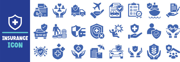 Comprehensive insurance icons set protection security safety